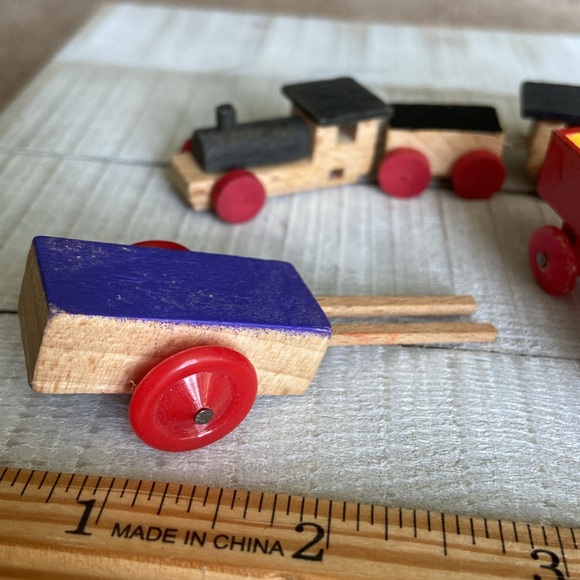 Wooden Miniature Train Wagon and Firetruck with Fireman - Picture 3 of 6